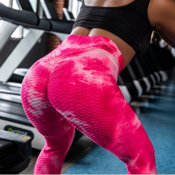 La yoga de la burbuja del teñido anudado del control de barriga de la cintura alta de las mujeres calientes de Saling jadea los pantalones delgados de la yoga de los deportes de la cadera-para arriba