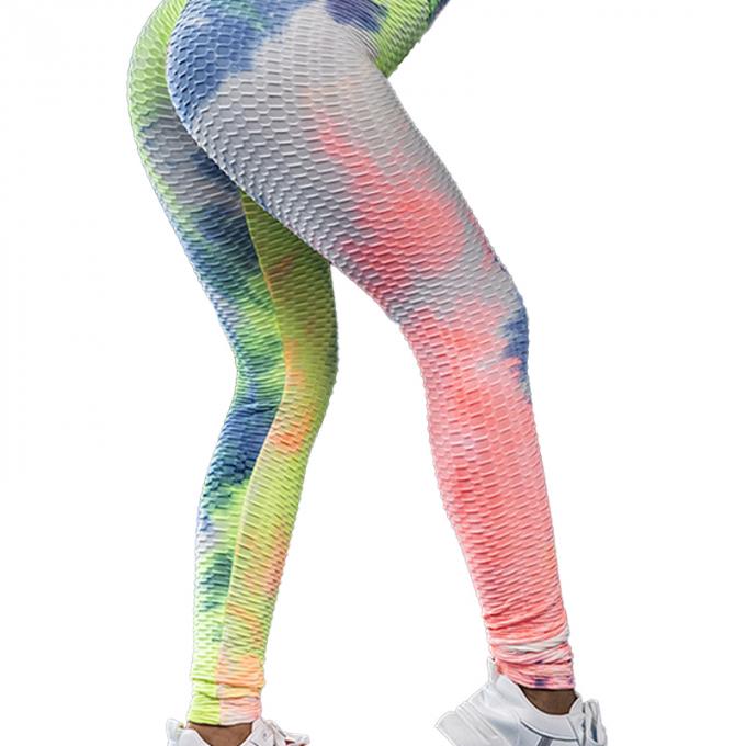 La yoga de la burbuja del teñido anudado del control de barriga de la cintura alta de las mujeres calientes de Saling jadea los pantalones delgados de la yoga de los deportes de la cadera-para arriba