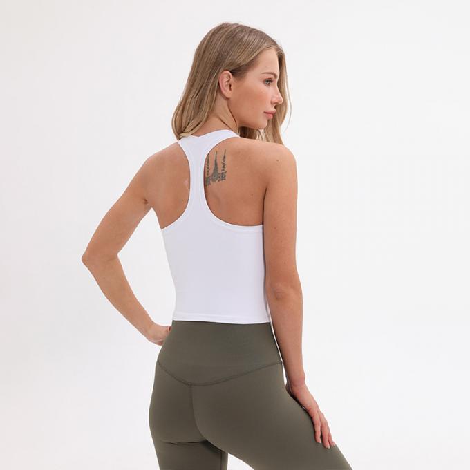 El sujetador para mujer al por mayor Wirefree de los deportes del palangre rellenó las camisetas sin mangas blancas de la cosecha de las mujeres de encargo de las camisetas sin mangas de la ayuda media