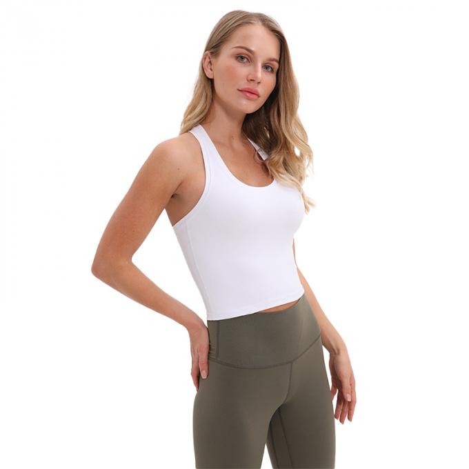 El sujetador para mujer al por mayor Wirefree de los deportes del palangre rellenó las camisetas sin mangas blancas de la cosecha de las mujeres de encargo de las camisetas sin mangas de la ayuda media