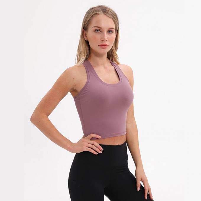 El sujetador para mujer al por mayor Wirefree de los deportes del palangre rellenó las camisetas sin mangas blancas de la cosecha de las mujeres de encargo de las camisetas sin mangas de la ayuda media