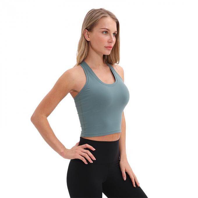 El sujetador para mujer al por mayor Wirefree de los deportes del palangre rellenó las camisetas sin mangas blancas de la cosecha de las mujeres de encargo de las camisetas sin mangas de la ayuda media
