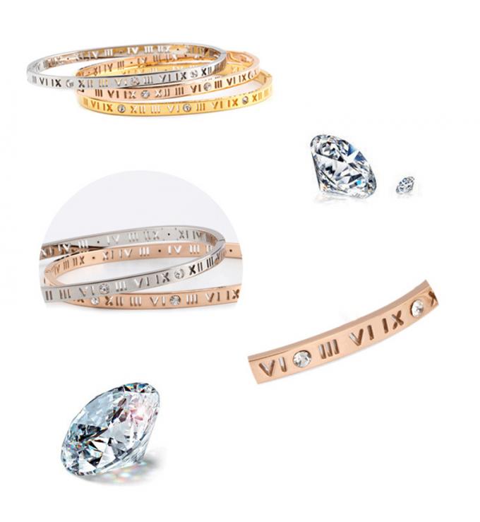 El oro de la moda plateó los brazaletes de acero inoxidables y a Ring Roman Number Bangle de las señoras del brazalete