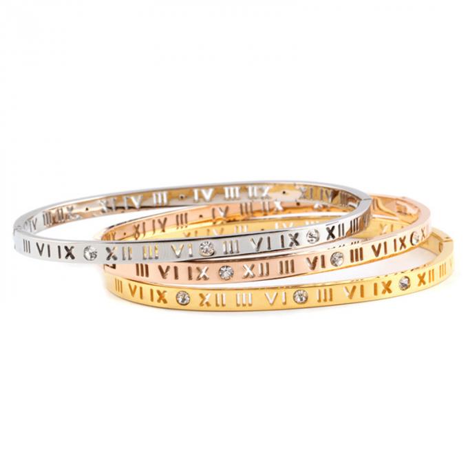 El oro de la moda plateó los brazaletes de acero inoxidables y a Ring Roman Number Bangle de las señoras del brazalete