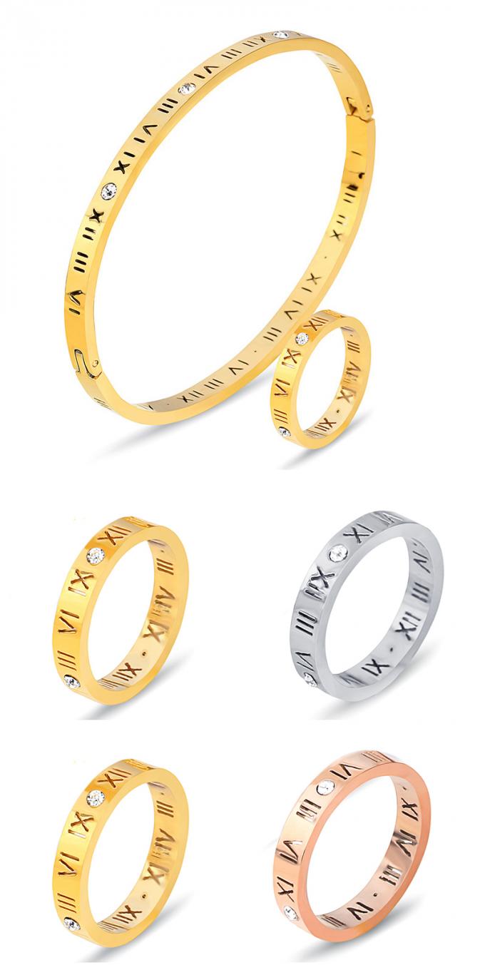El oro de la moda plateó los brazaletes de acero inoxidables y a Ring Roman Number Bangle de las señoras del brazalete