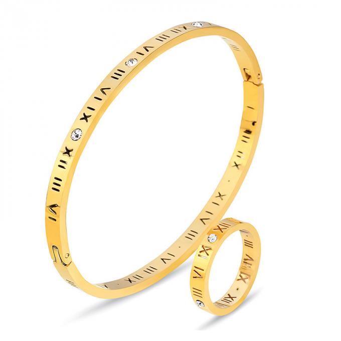 El oro de la moda plateó los brazaletes de acero inoxidables y a Ring Roman Number Bangle de las señoras del brazalete