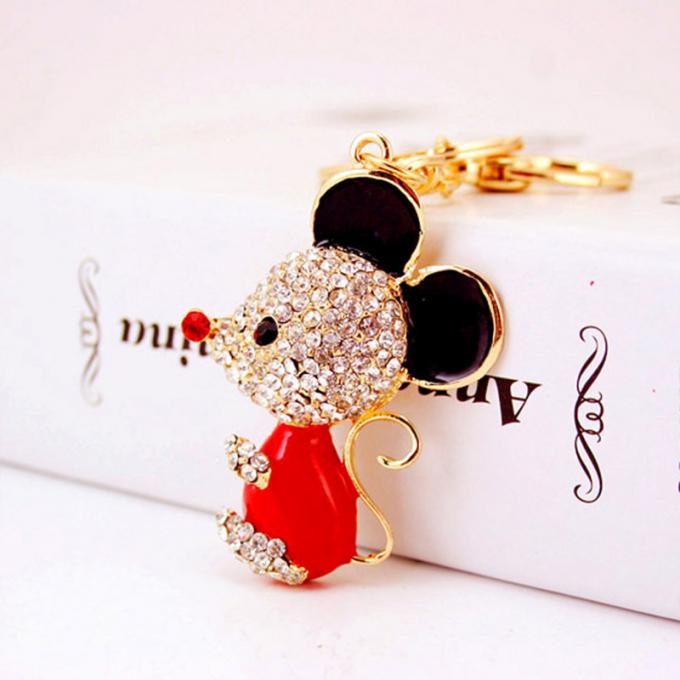 Año del colgante lindo del metal de Diamond Mouse Car Keychain Animal del regalo de la rata al por mayor entre nosotros cadena dominante del diamante artificial