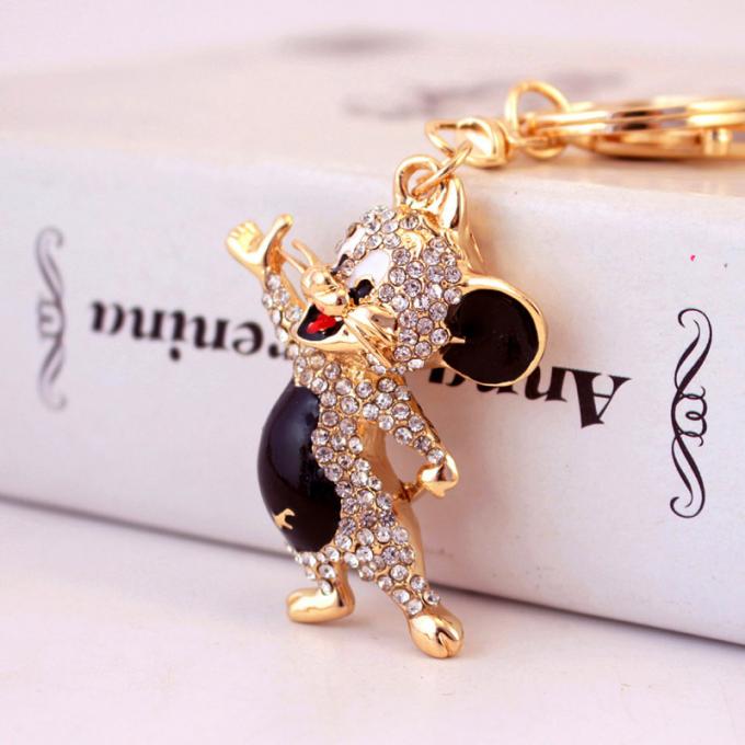 Año del colgante lindo del metal de Diamond Mouse Car Keychain Animal del regalo de la rata al por mayor entre nosotros cadena dominante del diamante artificial