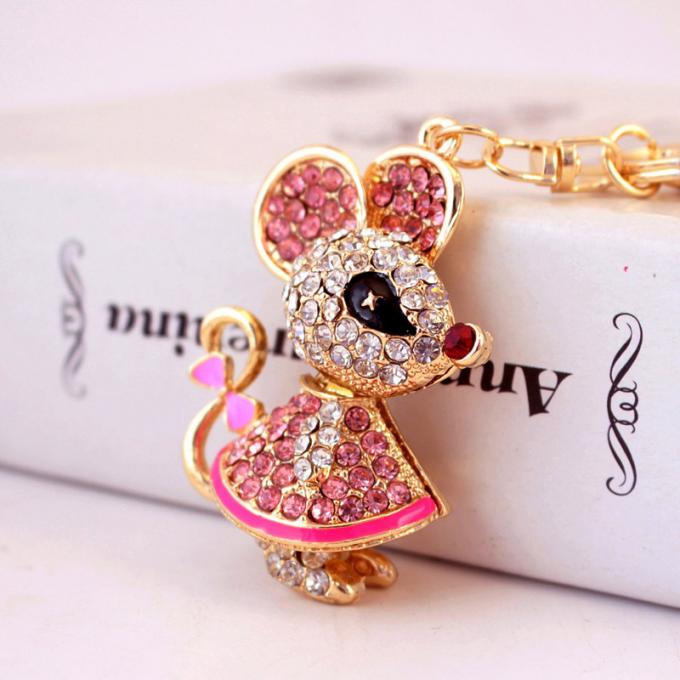 Año del colgante lindo del metal de Diamond Mouse Car Keychain Animal del regalo de la rata al por mayor entre nosotros cadena dominante del diamante artificial