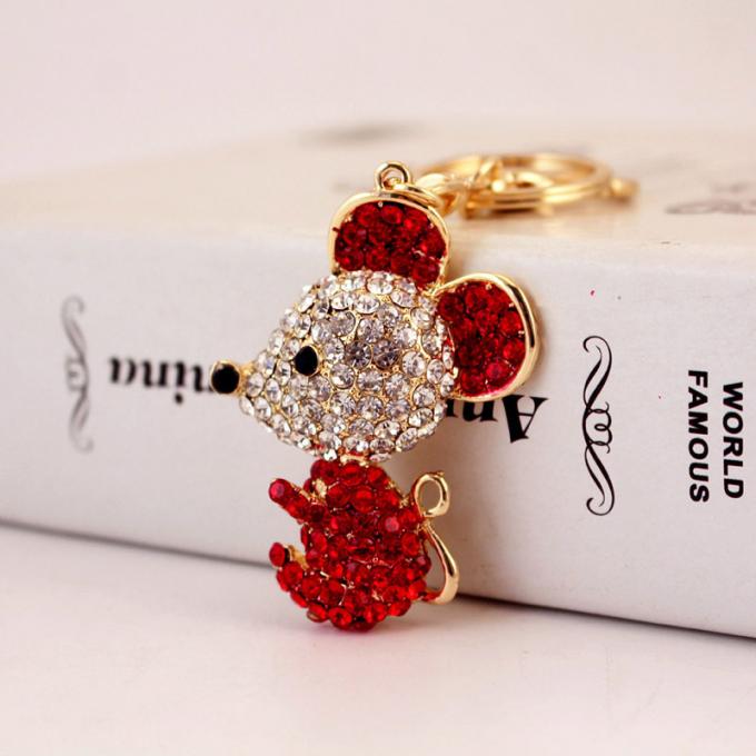 Año del colgante lindo del metal de Diamond Mouse Car Keychain Animal del regalo de la rata al por mayor entre nosotros cadena dominante del diamante artificial
