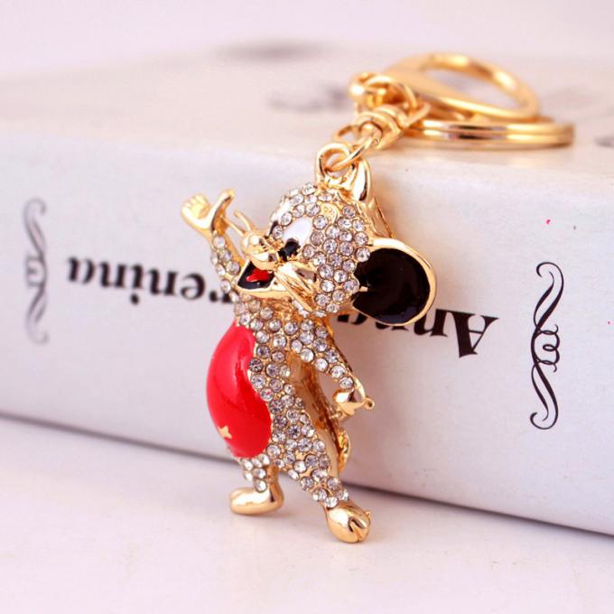 Año del colgante lindo del metal de Diamond Mouse Car Keychain Animal del regalo de la rata al por mayor entre nosotros cadena dominante del diamante artificial