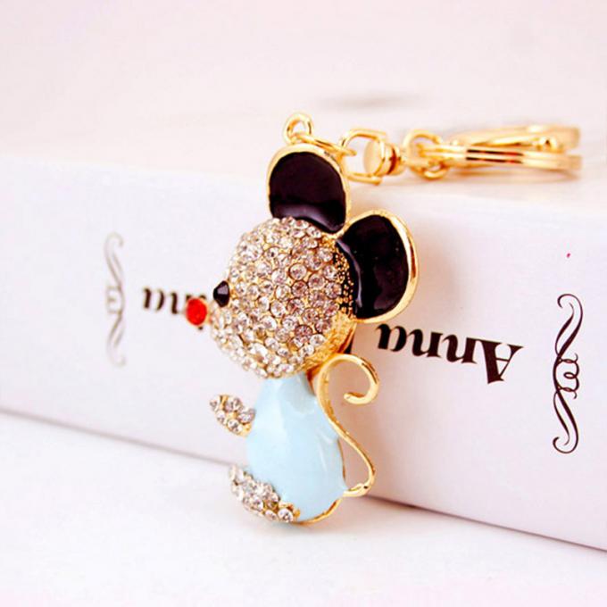 Año del colgante lindo del metal de Diamond Mouse Car Keychain Animal del regalo de la rata al por mayor entre nosotros cadena dominante del diamante artificial