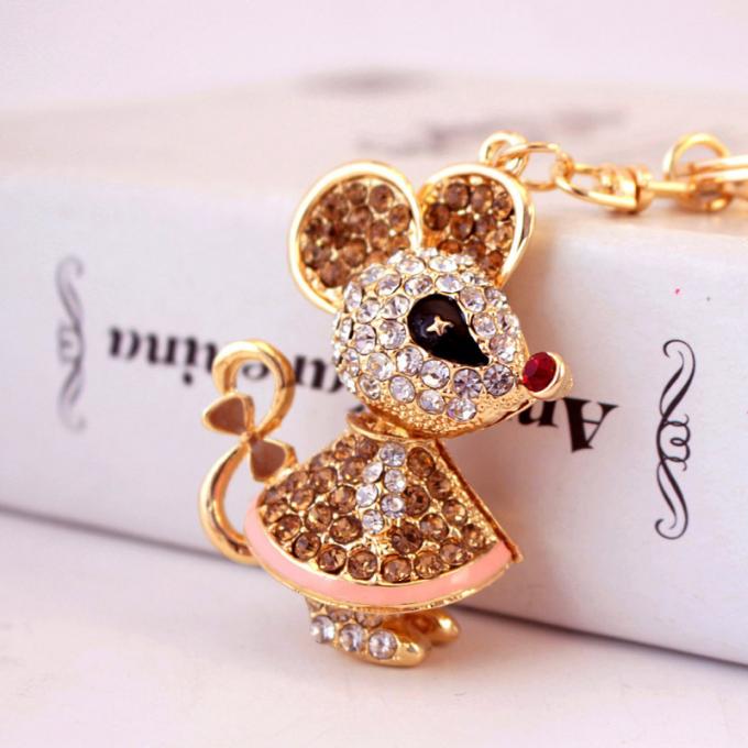 Año del colgante lindo del metal de Diamond Mouse Car Keychain Animal del regalo de la rata al por mayor entre nosotros cadena dominante del diamante artificial