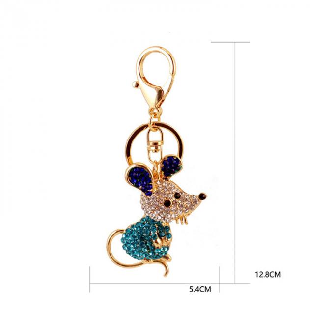 Año del colgante lindo del metal de Diamond Mouse Car Keychain Animal del regalo de la rata al por mayor entre nosotros cadena dominante del diamante artificial