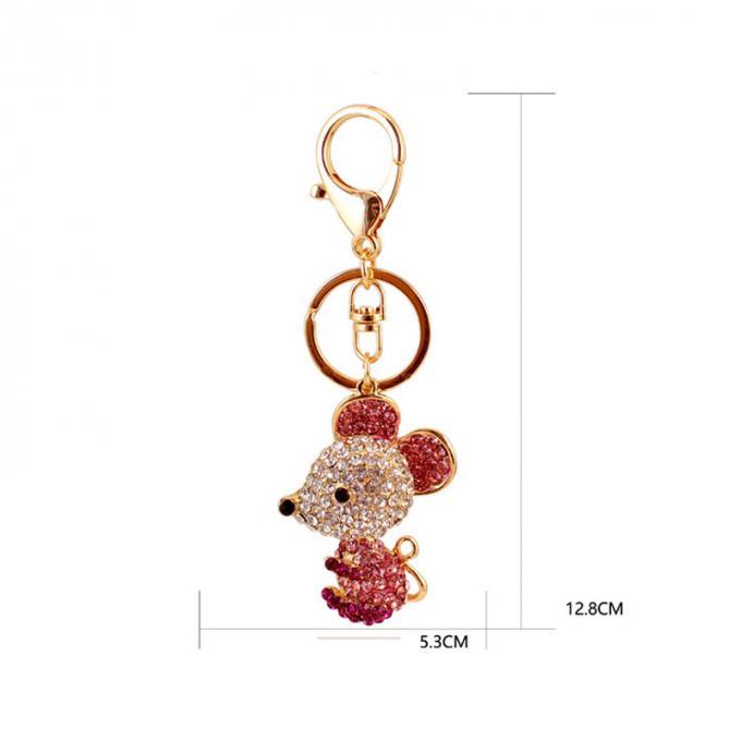 Año del colgante lindo del metal de Diamond Mouse Car Keychain Animal del regalo de la rata al por mayor entre nosotros cadena dominante del diamante artificial