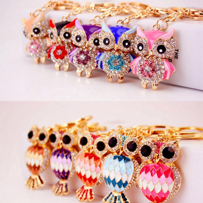Cadena dominante linda animal del coche de metal del coche del mitón de Diamond Owl Car Female Bag Accessories de la cadena dominante de los diseñadores